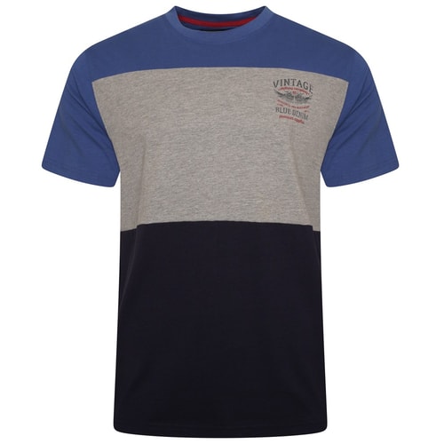 KAM Cut And Sew T-Shirt With Print Blue